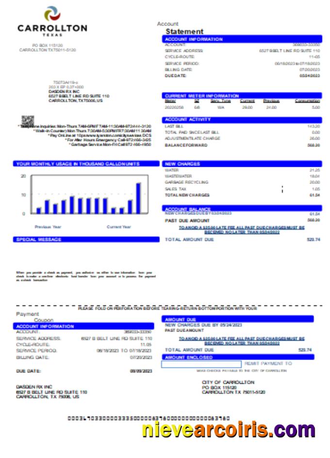 City of Carrollton utility business bill